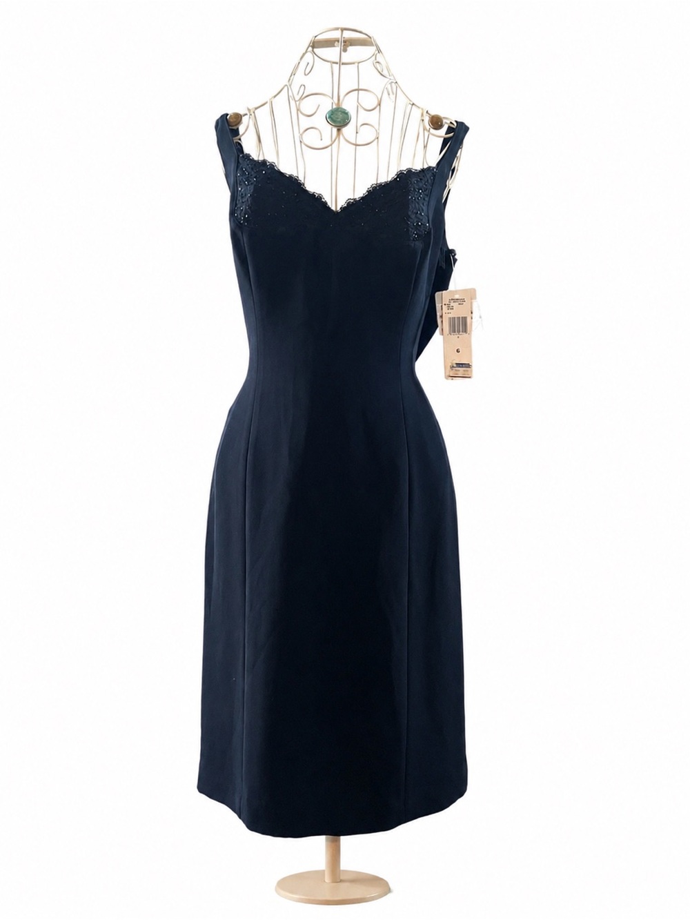Jones New York Black Beaded V-Neck Cocktail Dress Size 6 NWT